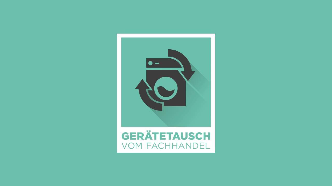 Piktogramm Gerätetausch vom Fachhandel mit türkisgrünem Hintergrund